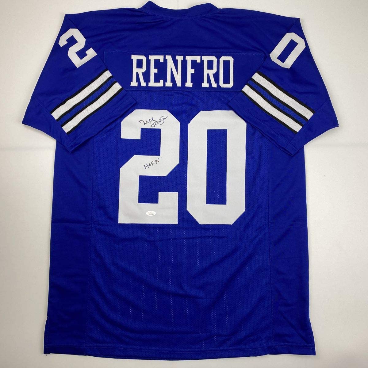 Autographed/Signed Mel Renfro HOF 96 Dallas Blue Football Jersey JSA COA