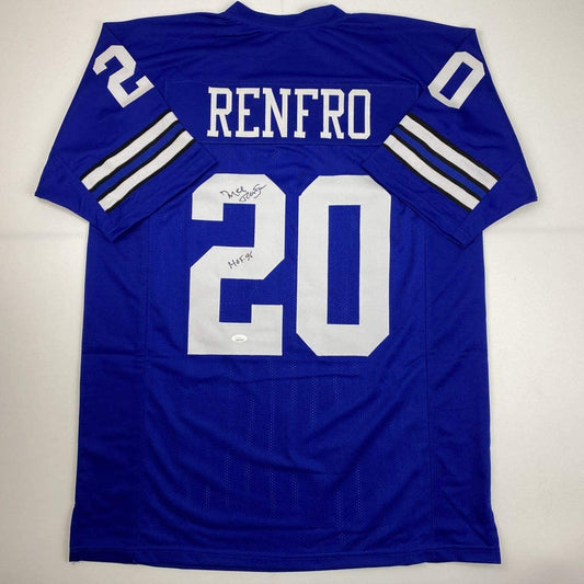 Autographed/Signed Mel Renfro HOF 96 Dallas Blue Football Jersey JSA COA
