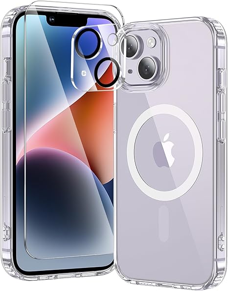 3 in 1 for iPhone 14 Case Clear with MagSafe, Not Yellowing, Screen Protector*1 Camera Lens Protector*1, Military-Grade Protection for iPhone 14 Phone Case 6.1 inch Clear