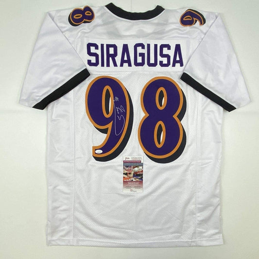 Autographed/Signed Tony Siragusa Baltimore White Football Jersey JSA COA