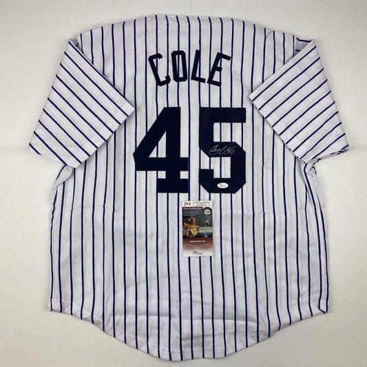 Autographed/Signed Gerrit Cole New York Pinstripe Baseball Jersey JSA COA