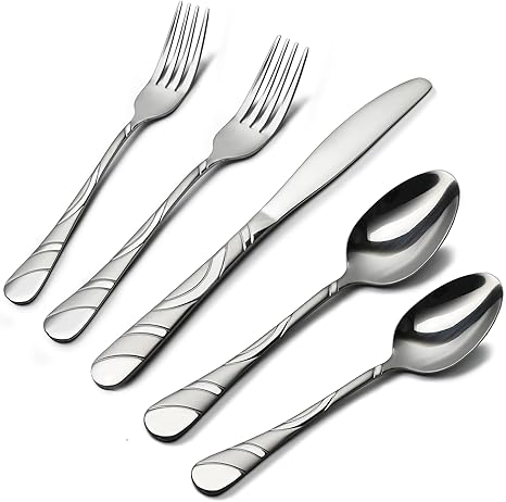 40-Piece Silverware Set for 8, 18/0 Frosted & Mirror Finish Stainless Steel Vintage Flatware Set, Modern Cutlery Set for Home Wedding Restaurant Housewarming Party Event Serving For 8
