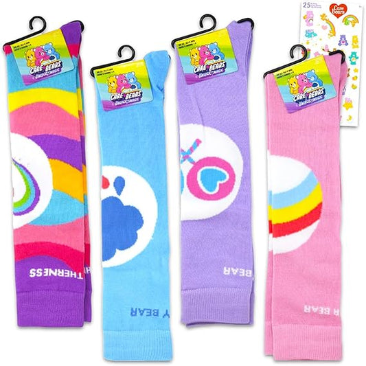 Care Bears Socks for Women Set - Bundle with 4 Pairs of Care Bears Socks Size 4-10 Plus Stickers for Women, Teens | Care Bears Apparel