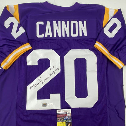 Autographed/Signed Billy Cannon Heisman 1959 LSU Purple College Football Jersey JSA COA