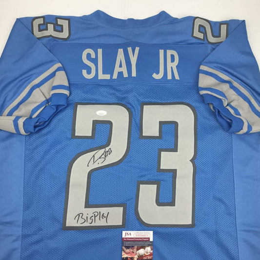 Autographed/Signed Darius Slay Jr. Big Play Detroit Blue Football Jersey JSA COA