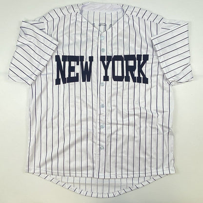 Autographed/Signed Gary Sanchez New York Pinstripe Baseball Jersey JSA COA