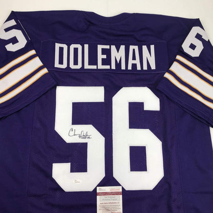 Autographed/Signed Chris Doleman HOF 12 Minnesota Purple Football Jersey JSA COA