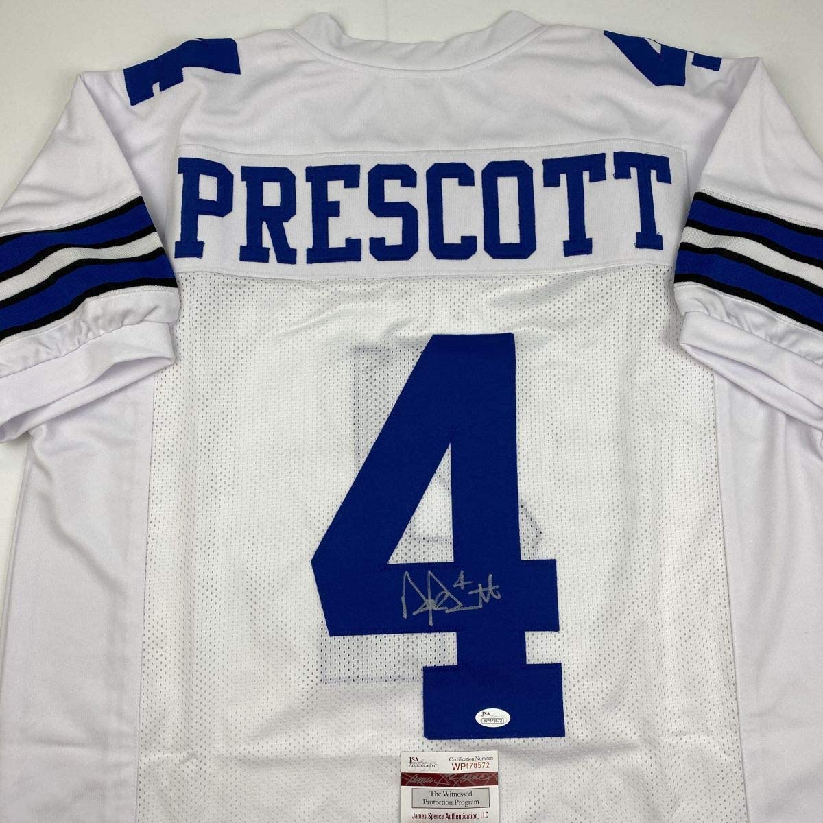 Autographed/Signed Dak Prescott Dallas White Football Jersey JSA COA