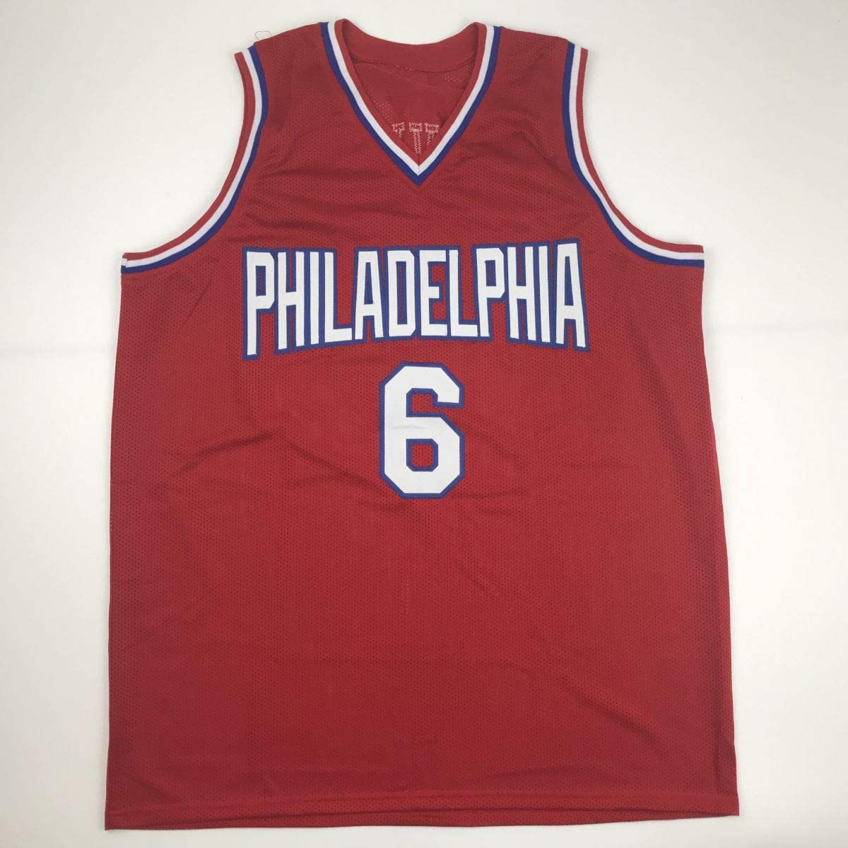 Autographed/Signed Julius Erving Dr. J Philadelphia Red Basketball Jersey Beckett BAS COA