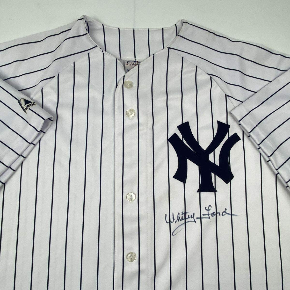 Autographed/Signed Whitey Ford New York Pinstripe Baseball Jersey PSA/DNA COA