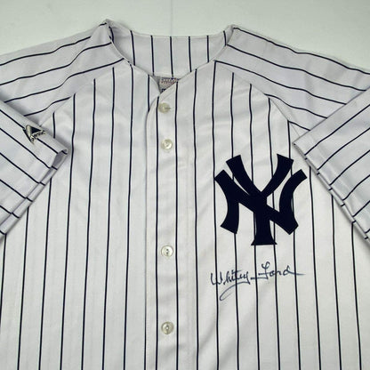 Autographed/Signed Whitey Ford New York Pinstripe Baseball Jersey PSA/DNA COA