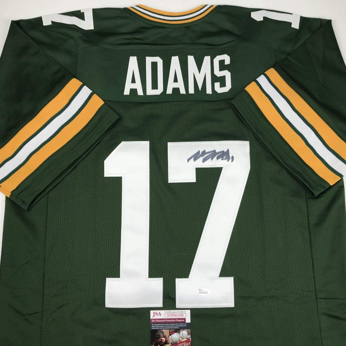 Autographed/Signed Davante Adams Green Bay Green Football Jersey JSA COA #2