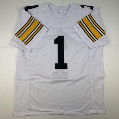 Autographed/Signed Ben Roethlisberger #1 Pittsburgh White Football Jersey Steiner Sports COA Holo Only