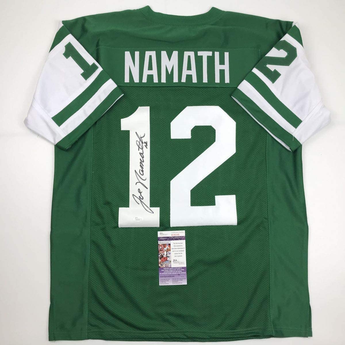 Autographed/Signed Joe Namath New York Green Football Jersey JSA COA