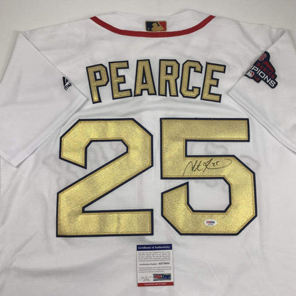 Autographed/Signed Steve Pearce Boston World Series MVP White Baseball Jersey PSA/DNA COA