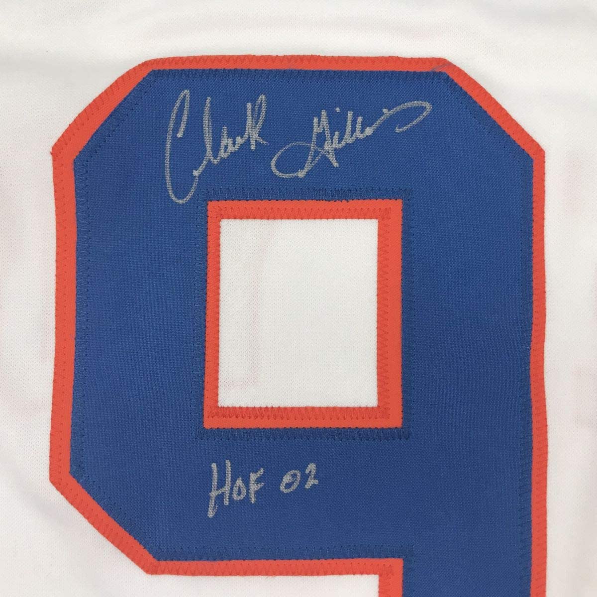 Autographed/Signed Clark Gillies HOF 02 New York White Hockey Jersey JSA COA