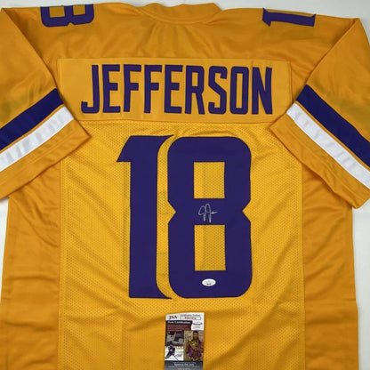 Autographed/Signed Justin Jefferson Minnesota Yellow Football Jersey JSA COA