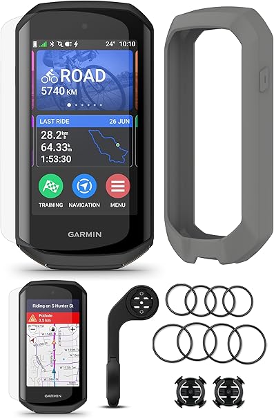 Garmin Edge 1050 Premium Cycling Computer Bundle - Color Touchscreen, Built-in Speaker, Training & Group Ride, Road Alerts with PlayBetter Silicone Case (Gray), Screen Protectors, Tether & More