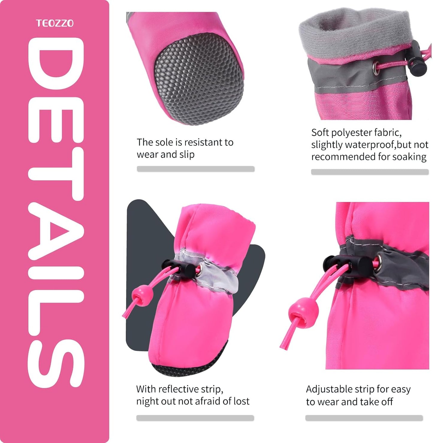 Waterproof Reflective Dog Boots – Winter Warm Anti-Slip Pet Shoes with Adjustable Drawstring, for Small Dogs & Puppies (Set of 4)