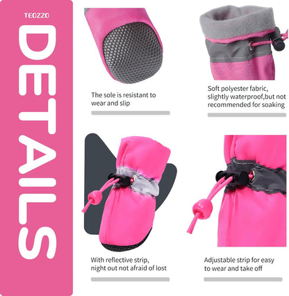 Waterproof Reflective Dog Boots – Winter Warm Anti-Slip Pet Shoes with Adjustable Drawstring, for Small Dogs & Puppies (Set of 4)