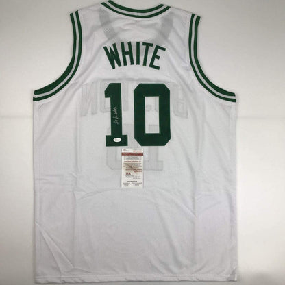 Autographed/Signed Jo Jo JoJo White Boston White Basketball Jersey JSA COA