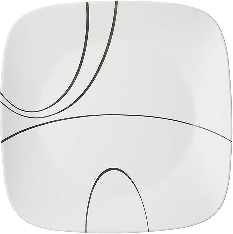 Corelle Vitrelle 6-Piece Dinner Plates Set, Triple Layer Glass and Chip Resistant, Lightweight Square 10-1/2-Inch Plates, Simple Lines