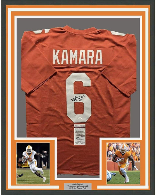 Framed Autographed/Signed Alvin Kamara 35x39 Tennessee Volunteers Orange College Football Jersey JSA COA