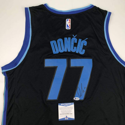 Autographed/Signed Luka Doncic Dallas Black Basketball Jersey Beckett BAS COA