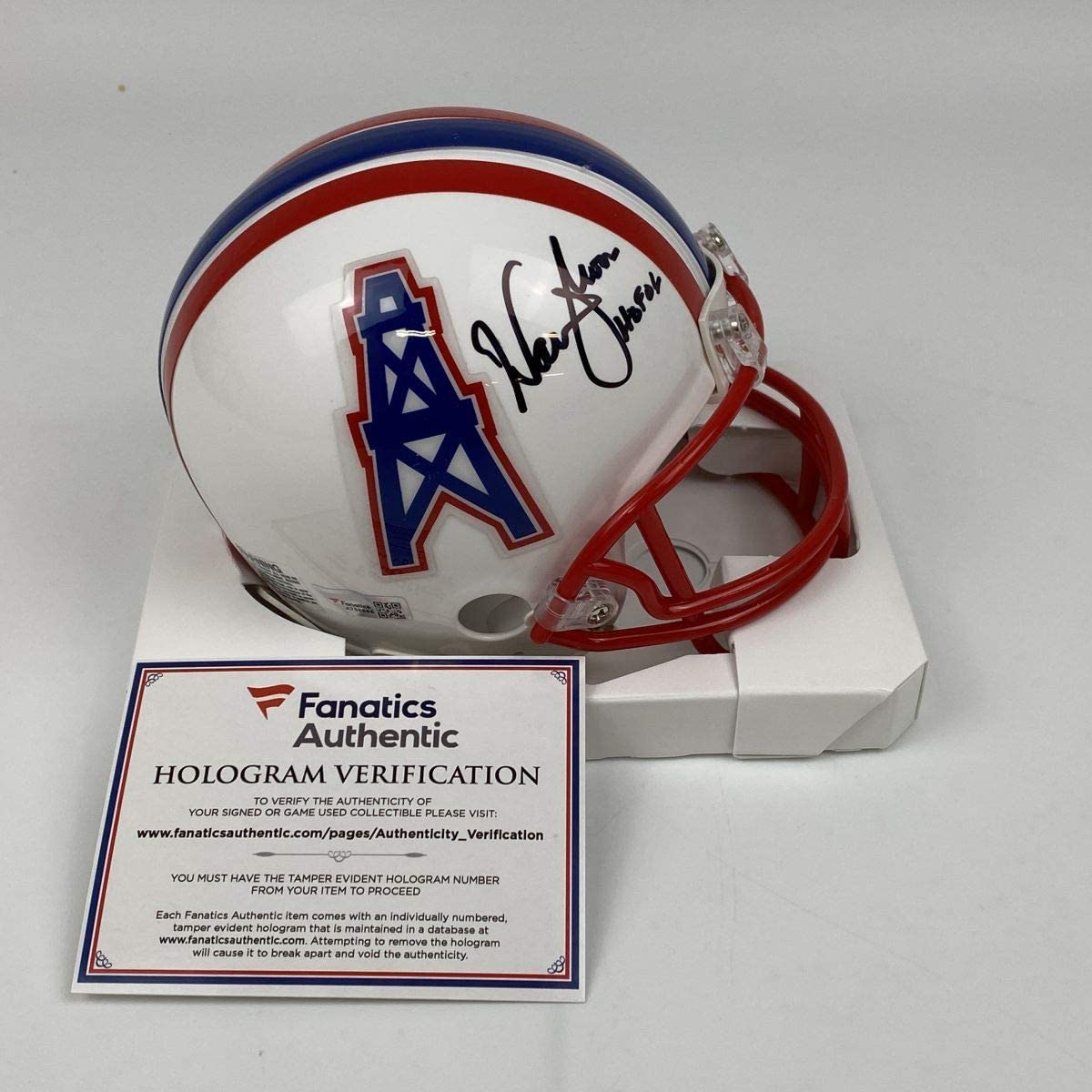 Autographed/Signed Warren Moon HOF 06 Houston Oilers Football Mini Helmet Fanatics COA
