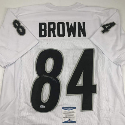Autographed/Signed Antonio Brown Oakland White Football Jersey Beckett BAS COA