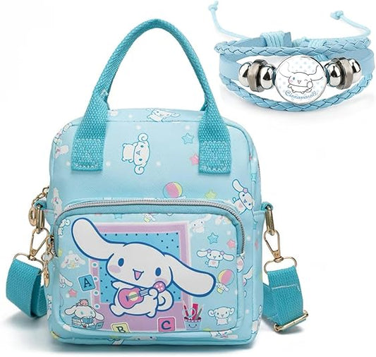 Rondlaho Kawaii Kitty PU Crossbody Bag with Handles Adjustable Shoulder Strap and Bracelet, Handbag with Zipper, Wallet Purse