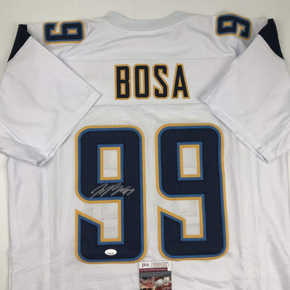 Autographed/Signed Joey Bosa Los Angeles LA White Football Jersey JSA COA
