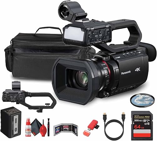 Panasonic HC-X2100 UHD 4K 3G-SDI/HDMI Pro Lightweight Camcorder with 24x Zoom (HC-X2100) + Case + 64GB Memory Card + Cleaning Kit + HDMI Cable + 62mm UV Filter + Card Wallet + Card Reader