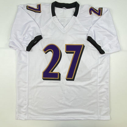 Autographed/Signed JK J.K. Dobbins Baltimore White Football Jersey JSA COA