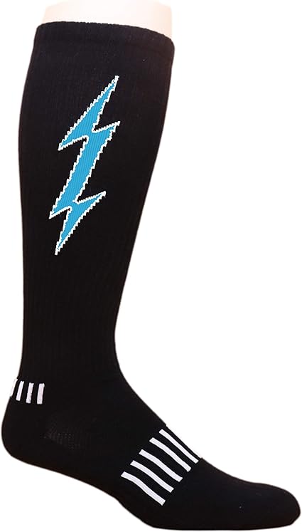 Black with Blue Knee-High Insane Bolt Soccer Socks