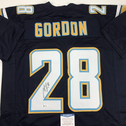 Autographed/Signed Melvin Gordon Los Angeles LA Dark Blue Football Jersey Beckett BAS COA