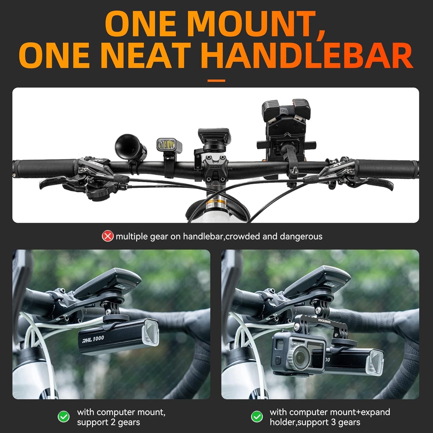 ROCKBROS Out Front Bike Mount Cycling Computer Mount Bike Handlebar 1.25''/ 31.8mm