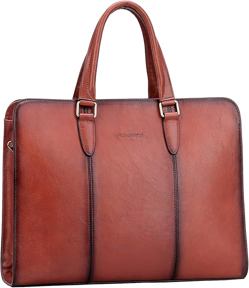 Banuce Stylish Full Grains Italian Leather Briefcase for Women 14 Inch Laptop Bag Business Work Bag Brown