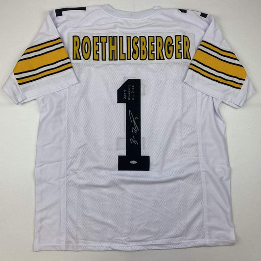 Autographed/Signed Ben Roethlisberger #1 Pittsburgh White Football Jersey Steiner Sports COA Holo Only