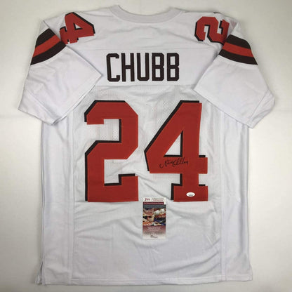Autographed/Signed Nick Chubb Cleveland White Football Jersey JSA COA
