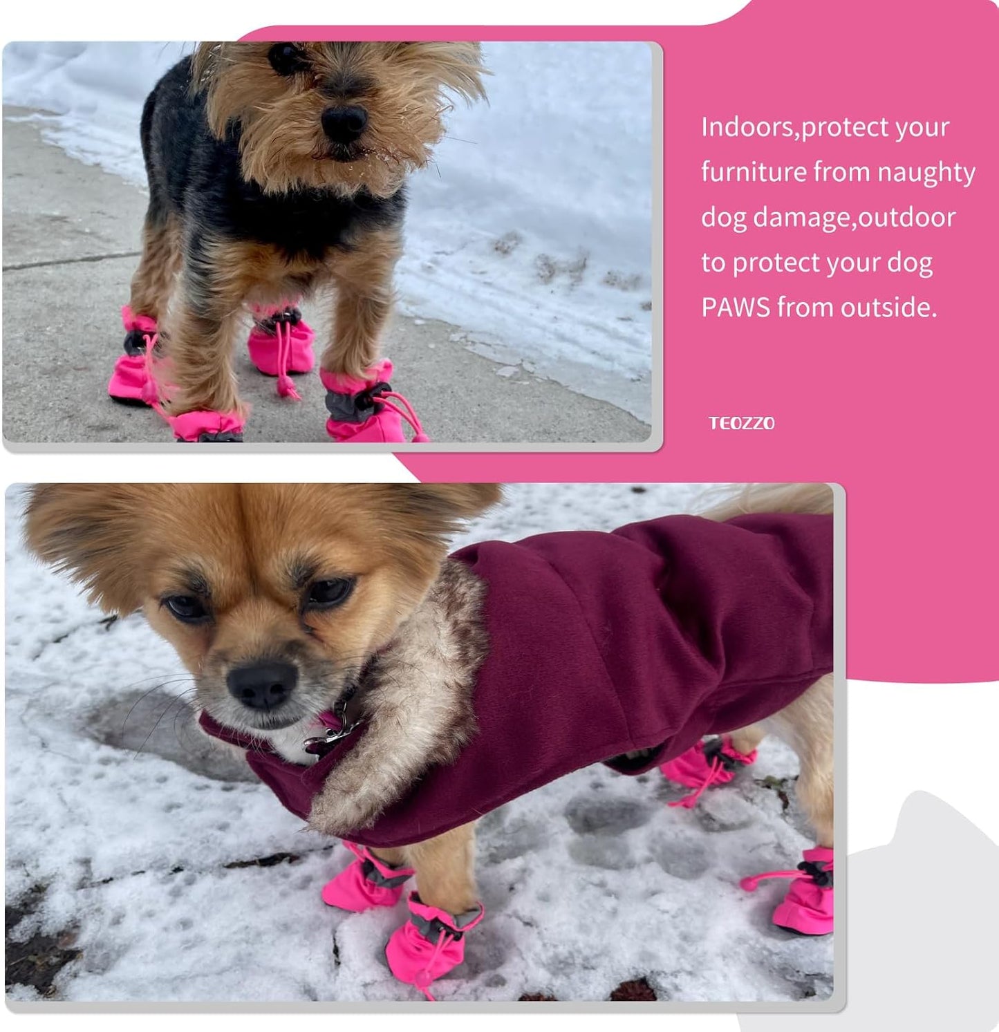 Waterproof Reflective Dog Boots – Winter Warm Anti-Slip Pet Shoes with Adjustable Drawstring, for Small Dogs & Puppies (Set of 4)