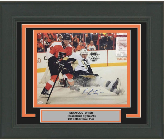 Framed Autographed/Signed Sean Couturier vs. Evgeni Malkin 16x20 Philadelphia Flyers Hockey Photo JSA COA