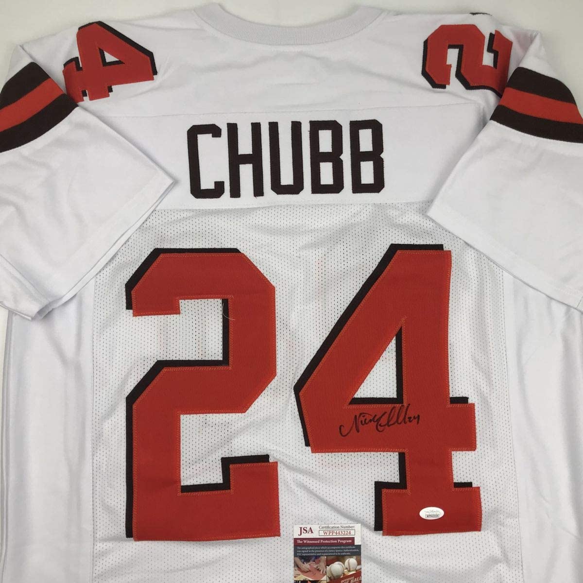 Autographed/Signed Nick Chubb Cleveland White Football Jersey JSA COA