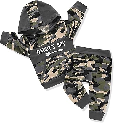 Infant Toddler Baby Boy Clothes Camo Long Sleeve Graphic Hoodie Sweatshirt Pant Set Cute Fall Winter Newborn Outfits