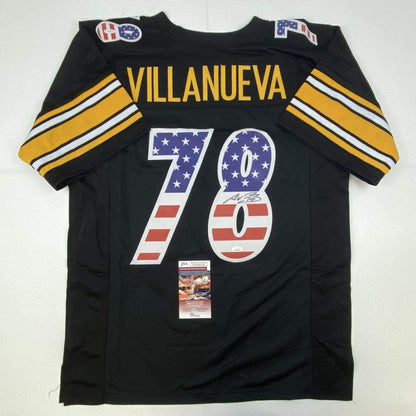 Autographed/Signed Alejandro Villanueva Pittsburgh Black USA Football Jersey JSA COA