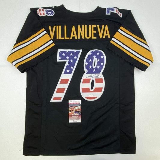 Autographed/Signed Alejandro Villanueva Pittsburgh Black USA Football Jersey JSA COA
