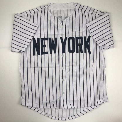 Autographed/Signed Gleyber Torres New York Pinstripe Baseball Jersey Beckett BAS COA