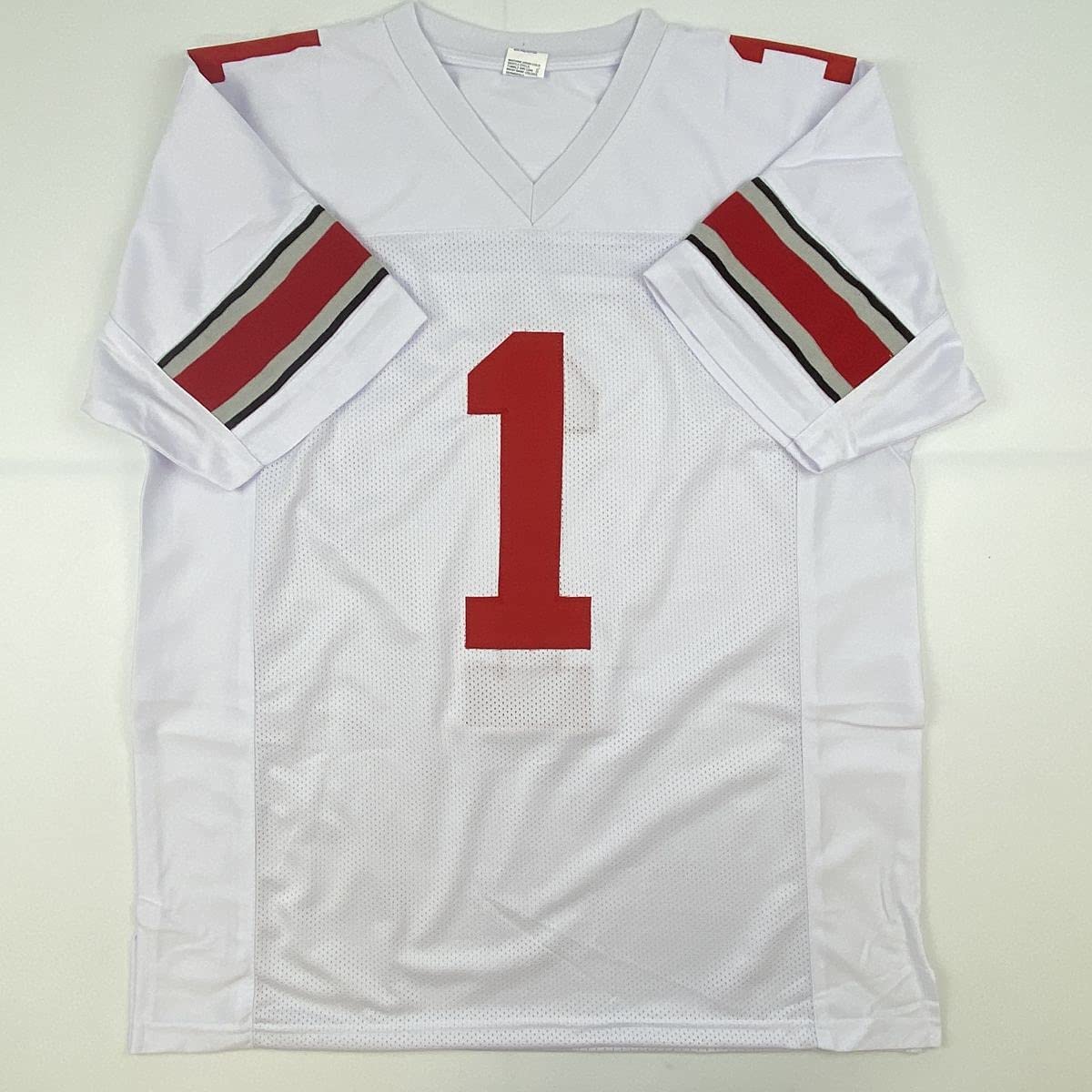Autographed/Signed Justin Fields Ohio State White College Football Jersey Beckett BAS COA