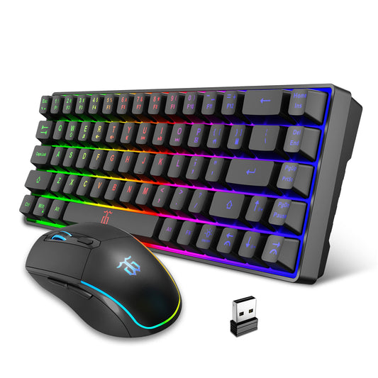 Snpurdiri 60% Wireless Gaming Mini Keyboard and Mouse set, LED Backlit 68 keys
