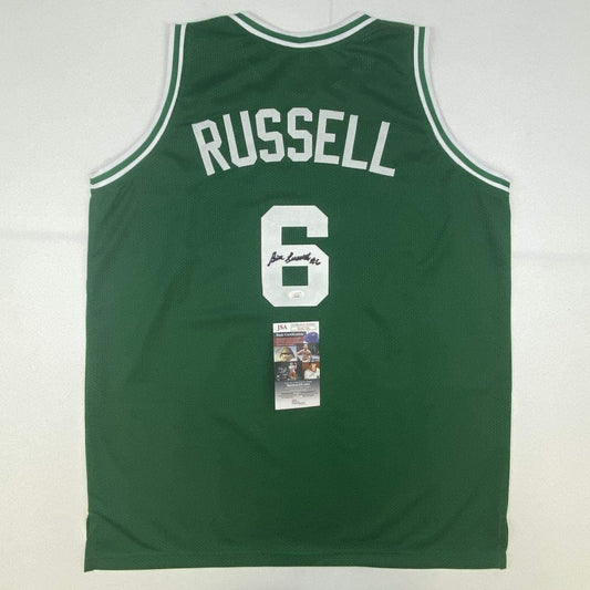 Autographed/Signed Bill Russell Boston Green Basketball Jersey JSA COA